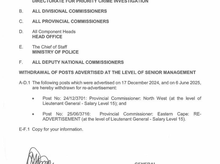 Community Safety Portfolio Committee Calls for Answers after Withdrawal of North West Provincial Commissioner post